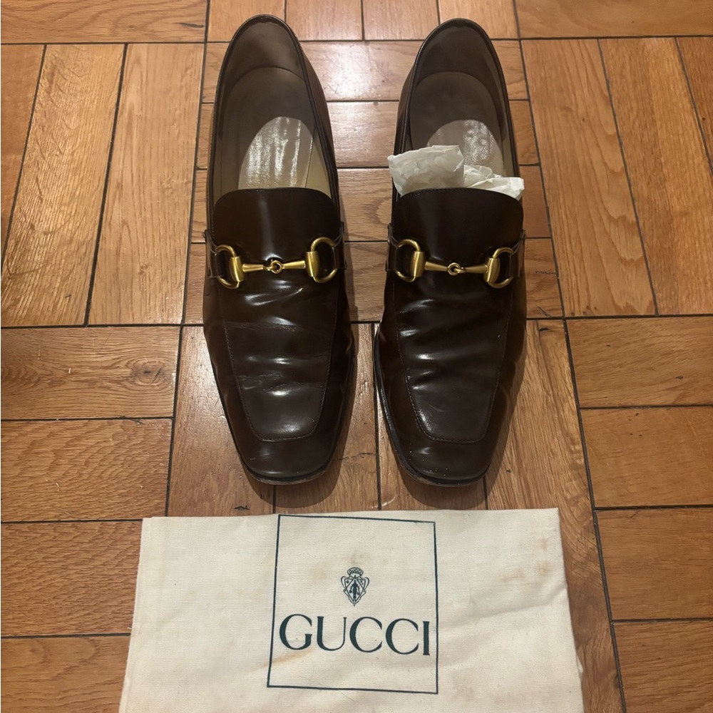 Gucci Brown Leather Loafers with Horsebit Detail